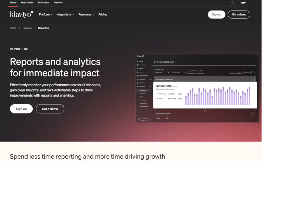 Flodesk vs Klaviyo: Klaviyo analytics and reporting