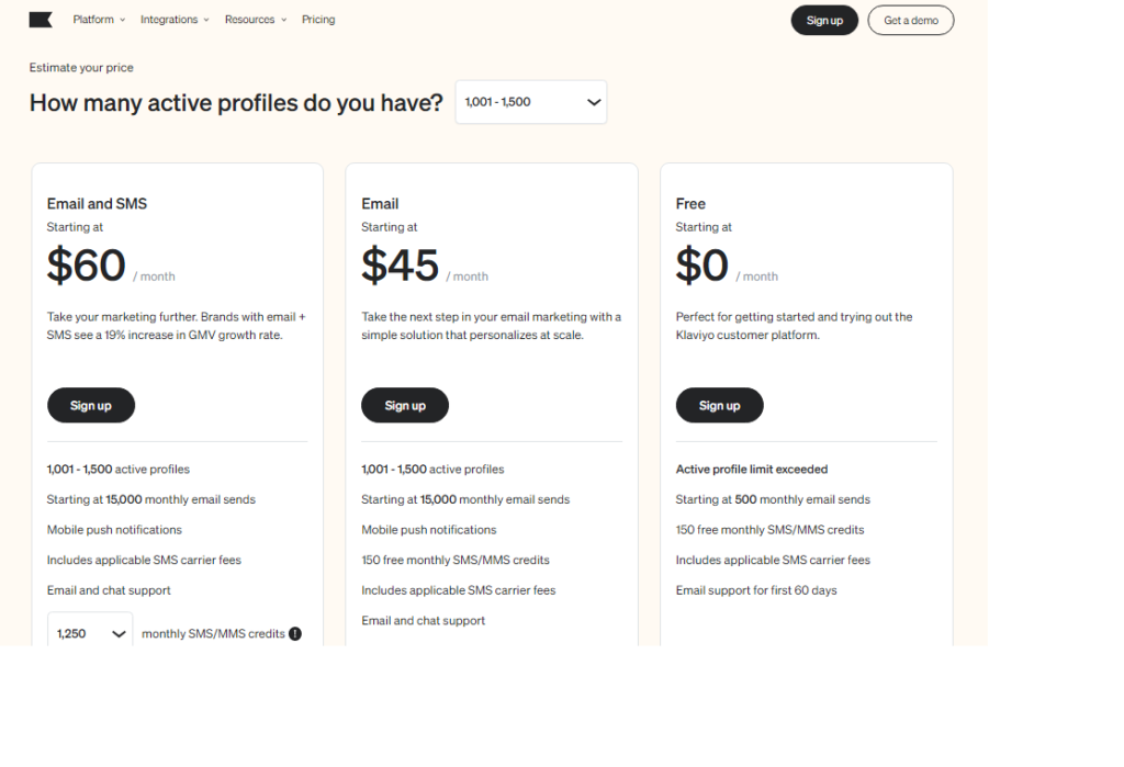 Flodesk vs Klaviyo: Klaviyo pricing